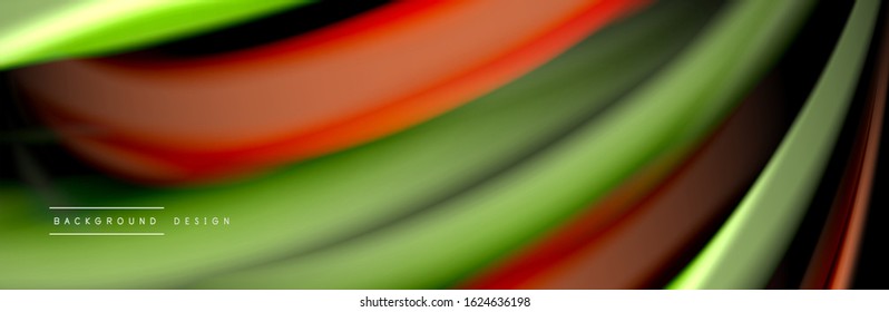 Silk and smooth flow wave poster design. Color waves, liquid style lines and shapes in black color background. Vector Illustration For Wallpaper, Banner, Background, Card, Book, Illustration, landing