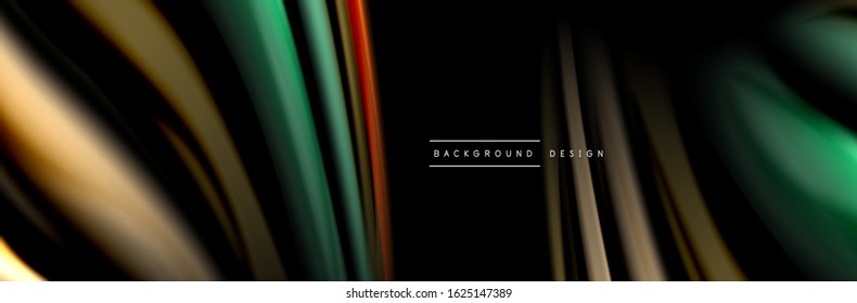 Silk and smooth flow wave poster design. Color waves, liquid style lines and shapes in black color background. Vector Illustration For Wallpaper, Banner, Background, Card, Book, Illustration, landing