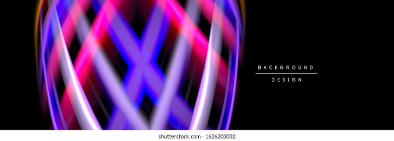 Silk and smooth flow wave poster design. Color waves, liquid style lines and shapes in black color background. Vector Illustration  