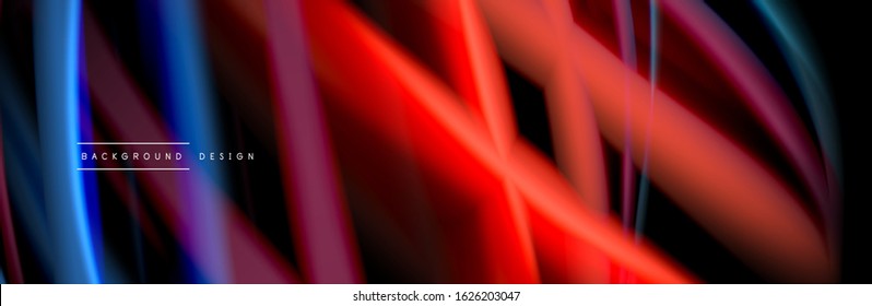 Silk and smooth flow wave poster design. Color waves, liquid style lines and shapes in black color background. Vector Illustration 