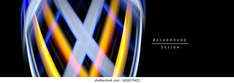 Silk and smooth flow wave poster design. Color waves, liquid style lines and shapes in black color background. Vector Illustration 