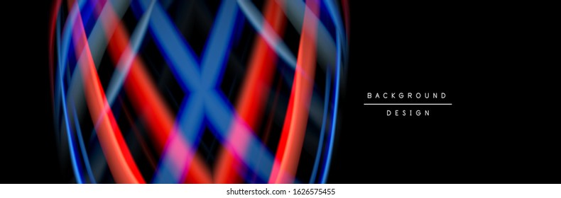 Silk and smooth flow wave poster design. Color waves, liquid style lines and shapes in black color background. Vector Illustration 