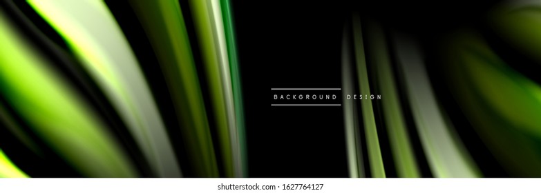 Diseño de afiches de ondas de flujo suave y seda. Olas de color, líneas de estilo líquido y formas de fondo de color negro. Ilustración vectorial para papel de escritorio, pancarta, fondo, tarjeta, libro, ilustración, aterrizaje