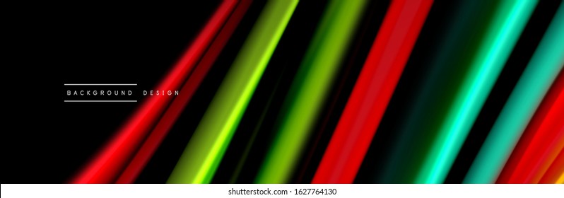 Silk and smooth flow wave poster design. Color waves, liquid style lines and shapes in black color background. Vector Illustration For Wallpaper, Banner, Background, Card, Book, Illustration, landing