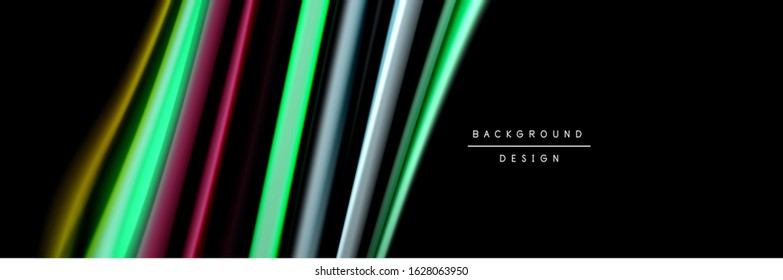 Silk and smooth flow wave poster design. Color waves, liquid style lines and shapes in black color background. Vector Illustration For Wallpaper, Banner, Background, Card, Book, Illustration, landing