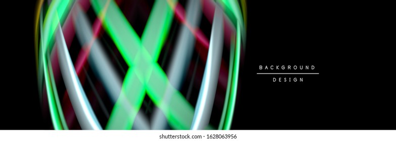 Silk and smooth flow wave poster design. Color waves, liquid style lines and shapes in black color background. Vector Illustration For Wallpaper, Banner, Background, Card, Book, Illustration, landing