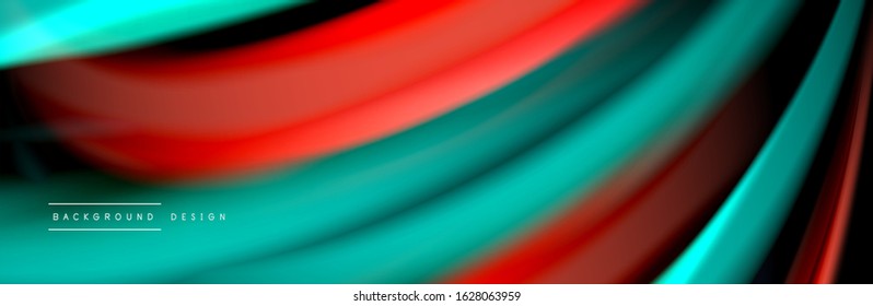 Silk and smooth flow wave poster design. Color waves, liquid style lines and shapes in black color background. Vector Illustration For Wallpaper, Banner, Background, Card, Book, Illustration, landing
