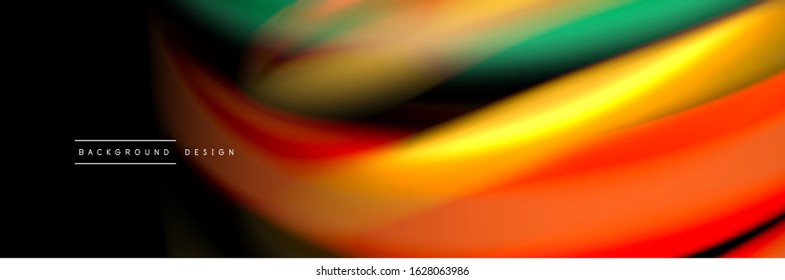 Diseño de afiches de ondas de flujo suave y seda. Olas de color, líneas de estilo líquido y formas de fondo de color negro. Ilustración vectorial para papel de escritorio, pancarta, fondo, tarjeta, libro, ilustración, aterrizaje