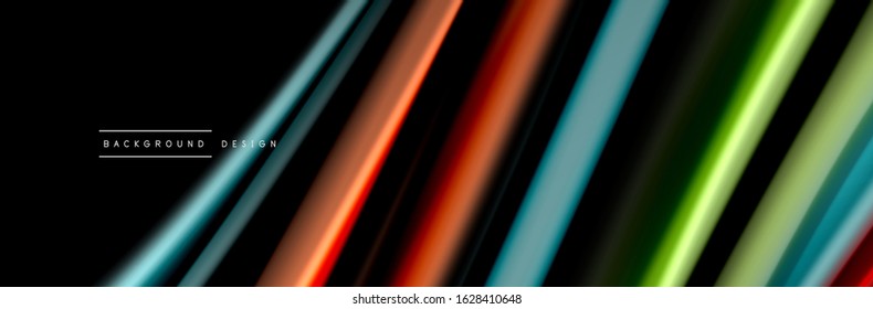 Diseño de afiches de ondas de flujo suave y seda. Olas de color, líneas de estilo líquido y formas de fondo de color negro. Ilustración vectorial para papel de escritorio, pancarta, fondo, tarjeta, libro, ilustración, aterrizaje
