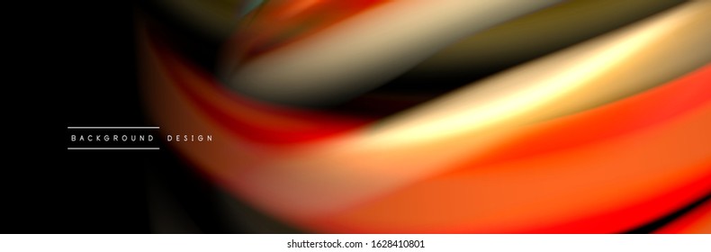 Silk and smooth flow wave poster design. Color waves, liquid style lines and shapes in black color background. Vector Illustration For Wallpaper, Banner, Background, Card, Book, Illustration, landing