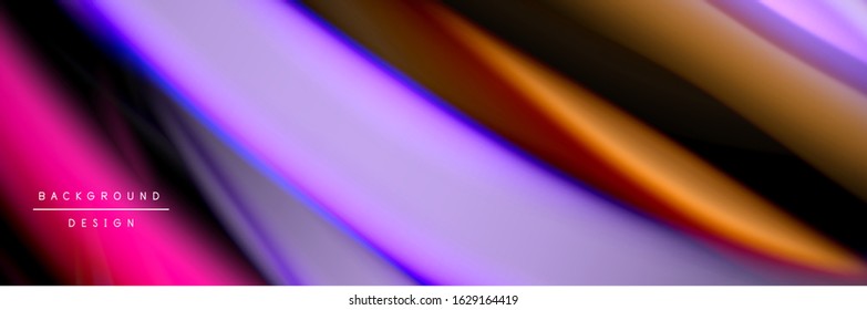 Silk and smooth flow wave poster design. Color waves, liquid style lines and shapes in black color background. Vector Illustration For Wallpaper, Banner, Background, Card, Book, Illustration, landing