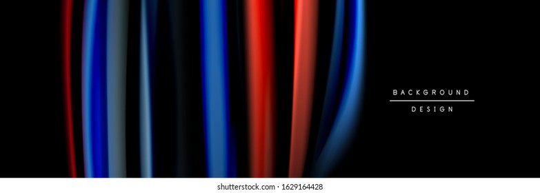Silk and smooth flow wave poster design. Color waves, liquid style lines and shapes in black color background. Vector Illustration For Wallpaper, Banner, Background, Card, Book, Illustration, landing