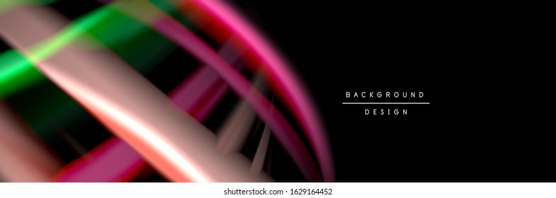 Silk and smooth flow wave poster design. Color waves, liquid style lines and shapes in black color background. Vector Illustration For Wallpaper, Banner, Background, Card, Book, Illustration, landing