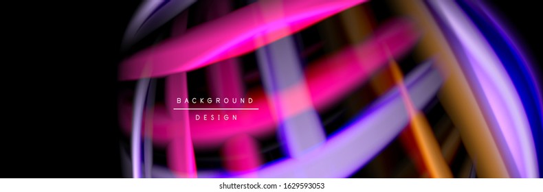 Silk and smooth flow wave poster design. Color waves, liquid style lines and shapes in black color background. Vector Illustration For Wallpaper, Banner, Background, Card, Book, Illustration, landing