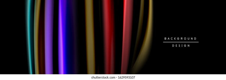 Diseño de afiches de ondas de flujo suave y seda. Olas de color, líneas de estilo líquido y formas de fondo de color negro. Ilustración vectorial para papel de escritorio, pancarta, fondo, tarjeta, libro, ilustración, aterrizaje