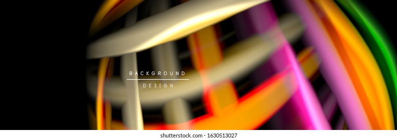Silk and smooth flow wave poster design. Color waves, liquid style lines and shapes in black color background. Vector Illustration For Wallpaper, Banner, Background, Card, Book, Illustration, landing