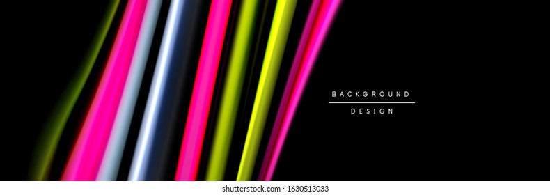 Silk and smooth flow wave poster design. Color waves, liquid style lines and shapes in black color background. Vector Illustration For Wallpaper, Banner, Background, Card, Book, Illustration, landing