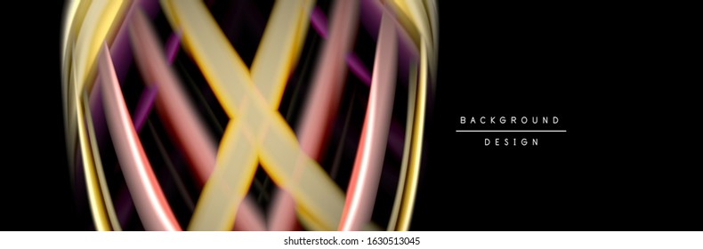 Silk and smooth flow wave poster design. Color waves, liquid style lines and shapes in black color background. Vector Illustration For Wallpaper, Banner, Background, Card, Book, Illustration, landing