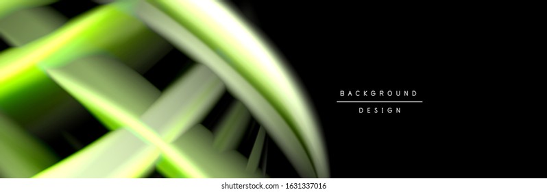 Silk and smooth flow wave poster design. Color waves, liquid style lines and shapes in black color background. Vector Illustration For Wallpaper, Banner, Background, Card, Book, Illustration, landing