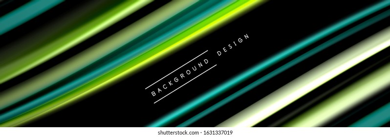 Silk and smooth flow wave poster design. Color waves, liquid style lines and shapes in black color background. Vector Illustration For Wallpaper, Banner, Background, Card, Book, Illustration, landing
