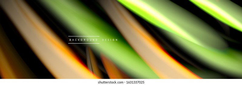 Silk and smooth flow wave poster design. Color waves, liquid style lines and shapes in black color background. Vector Illustration For Wallpaper, Banner, Background, Card, Book, Illustration, landing