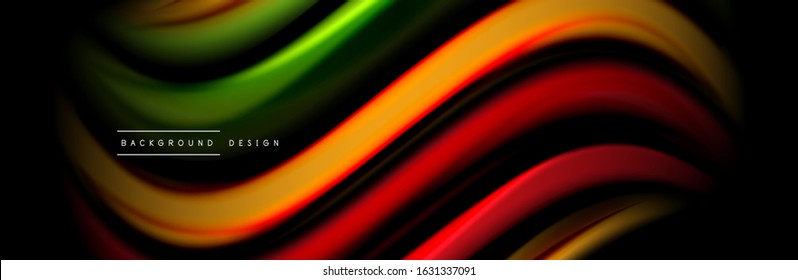 Diseño de afiches de ondas de flujo suave y seda. Olas de color, líneas de estilo líquido y formas de fondo de color negro. Ilustración vectorial para papel de escritorio, pancarta, fondo, tarjeta, libro, ilustración, aterrizaje