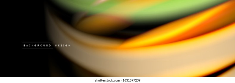Silk and smooth flow wave poster design. Color waves, liquid style lines and shapes in black color background. Vector Illustration For Wallpaper, Banner, Background, Card, Book, Illustration, landing