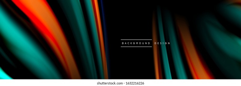 Diseño de afiches de ondas de flujo suave y seda. Olas de color, líneas de estilo líquido y formas de fondo de color negro. Ilustración vectorial para papel de escritorio, pancarta, fondo, tarjeta, libro, ilustración, aterrizaje