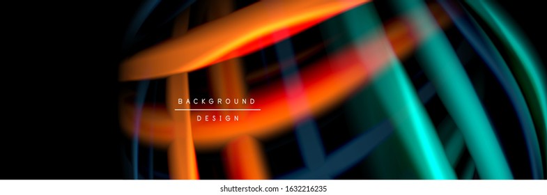 Silk and smooth flow wave poster design. Color waves, liquid style lines and shapes in black color background. Vector Illustration For Wallpaper, Banner, Background, Card, Book, Illustration, landing