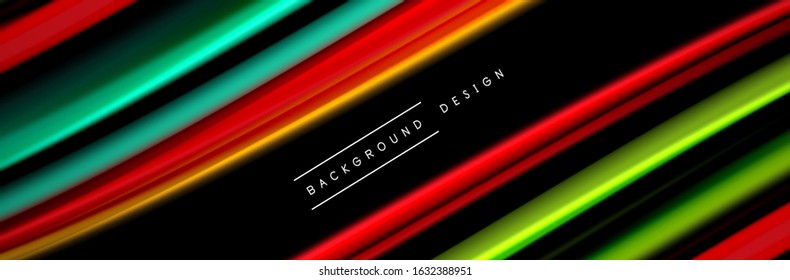 Diseño de afiches de ondas de flujo suave y seda. Olas de color, líneas de estilo líquido y formas de fondo de color negro. Ilustración vectorial para papel de escritorio, pancarta, fondo, tarjeta, libro, ilustración, aterrizaje