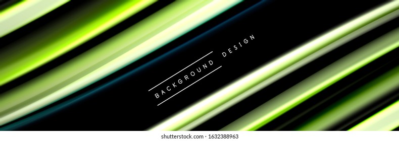 Silk and smooth flow wave poster design. Color waves, liquid style lines and shapes in black color background. Vector Illustration For Wallpaper, Banner, Background, Card, Book, Illustration, landing