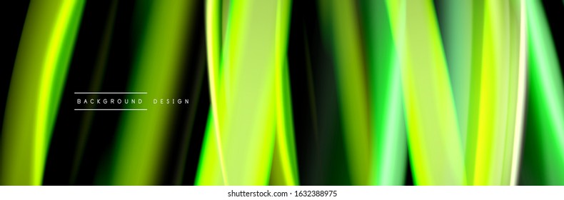 Silk and smooth flow wave poster design. Color waves, liquid style lines and shapes in black color background. Vector Illustration For Wallpaper, Banner, Background, Card, Book, Illustration, landing