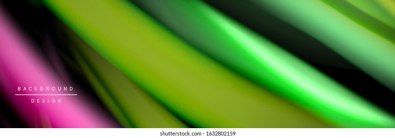 Silk and smooth flow wave poster design. Color waves, liquid style lines and shapes in black color background. Vector Illustration For Wallpaper, Banner, Background, Card, Book, Illustration, landing