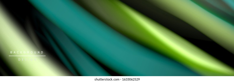 Diseño de afiches de ondas de flujo suave y seda. Olas de color, líneas de estilo líquido y formas de fondo de color negro. Ilustración vectorial para papel de escritorio, pancarta, fondo, tarjeta, libro, ilustración, aterrizaje