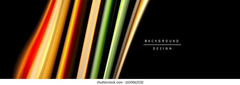 Silk and smooth flow wave poster design. Color waves, liquid style lines and shapes in black color background. Vector Illustration For Wallpaper, Banner, Background, Card, Book, Illustration, landing