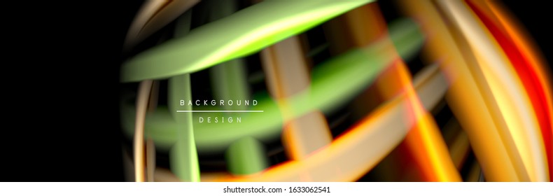 Silk and smooth flow wave poster design. Color waves, liquid style lines and shapes in black color background. Vector Illustration For Wallpaper, Banner, Background, Card, Book, Illustration, landing