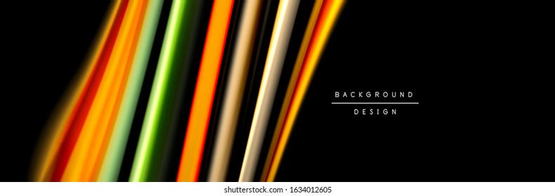 Silk and smooth flow wave poster design. Color waves, liquid style lines and shapes in black color background. Vector Illustration For Wallpaper, Banner, Background, Card, Book, Illustration, landing