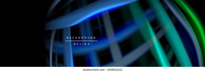 Silk and smooth flow wave poster design. Color waves, liquid style lines and shapes in black color background. Vector Illustration For Wallpaper, Banner, Background, Card, Book, Illustration, landing