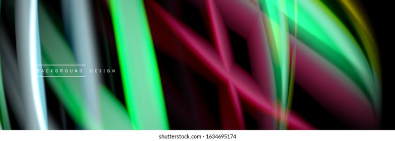 Silk and smooth flow wave poster design. Color waves, liquid style lines and shapes in black color background. Vector Illustration For Wallpaper, Banner, Background, Card, Book, Illustration, landing