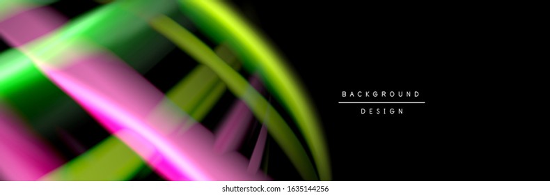 Silk and smooth flow wave poster design. Color waves, liquid style lines and shapes in black color background. Vector Illustration For Wallpaper, Banner, Background, Card, Book, Illustration, landing