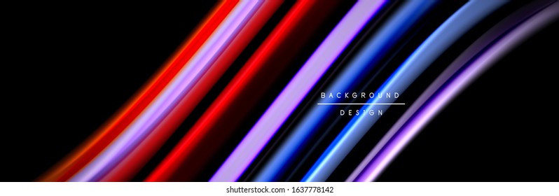 Silk and smooth flow wave poster design. Color waves, liquid style lines and shapes in black color background. Vector Illustration For Wallpaper, Banner, Background, Card, Book, Illustration, landing