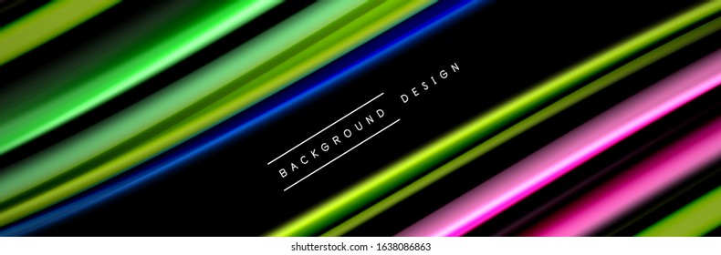 Diseño de afiches de ondas de flujo suave y seda. Olas de color, líneas de estilo líquido y formas de fondo de color negro. Ilustración vectorial para papel de escritorio, pancarta, fondo, tarjeta, libro, ilustración, aterrizaje