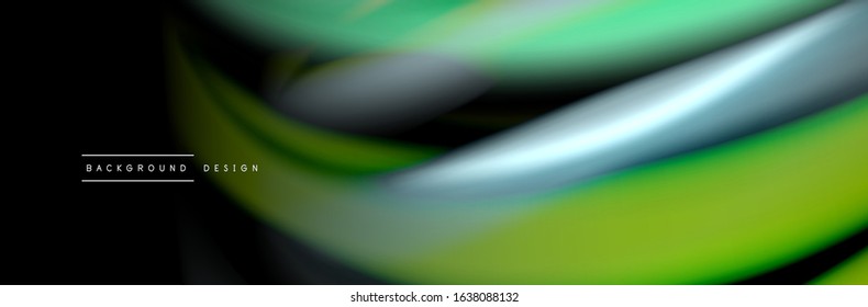 Silk and smooth flow wave poster design. Color waves, liquid style lines and shapes in black color background. Vector Illustration For Wallpaper, Banner, Background, Card, Book, Illustration, landing