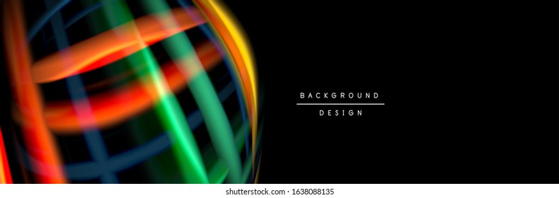 Silk and smooth flow wave poster design. Color waves, liquid style lines and shapes in black color background. Vector Illustration For Wallpaper, Banner, Background, Card, Book, Illustration, landing