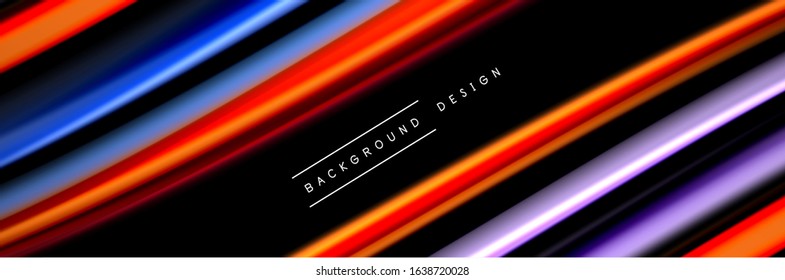 Diseño de afiches de ondas de flujo suave y seda. Olas de color, líneas de estilo líquido y formas de fondo de color negro. Ilustración vectorial para papel de escritorio, pancarta, fondo, tarjeta, libro, ilustración, aterrizaje