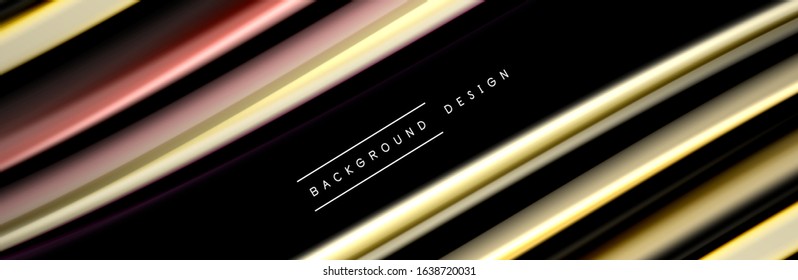 Silk and smooth flow wave poster design. Color waves, liquid style lines and shapes in black color background. Vector Illustration For Wallpaper, Banner, Background, Card, Book, Illustration, landing