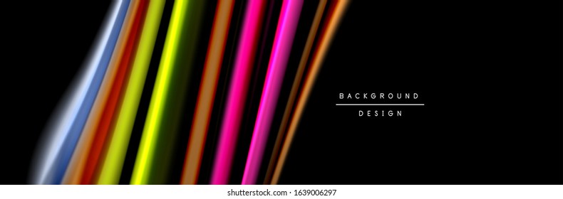 Silk and smooth flow wave poster design. Color waves, liquid style lines and shapes in black color background. Vector Illustration For Wallpaper, Banner, Background, Card, Book, Illustration, landing