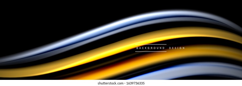 Diseño de afiches de ondas de flujo suave y seda. Olas de color, líneas de estilo líquido y formas de fondo de color negro. Ilustración vectorial para papel de escritorio, pancarta, fondo, tarjeta, libro, ilustración, aterrizaje