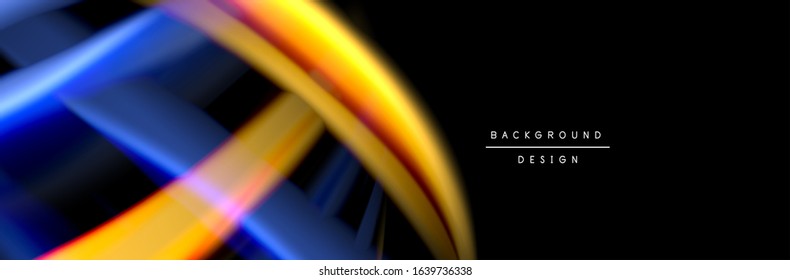 Silk and smooth flow wave poster design. Color waves, liquid style lines and shapes in black color background. Vector Illustration For Wallpaper, Banner, Background, Card, Book, Illustration, landing