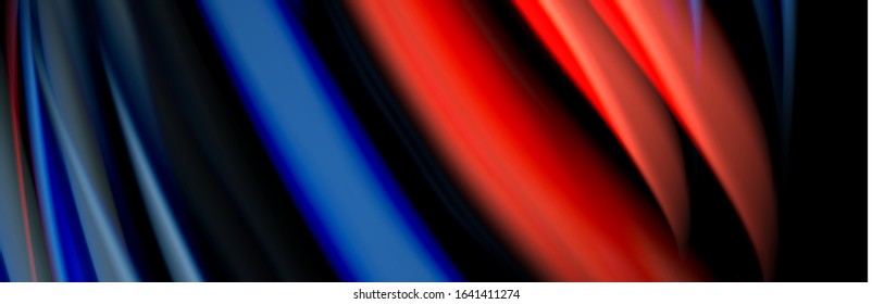 Diseño de afiches de ondas de flujo suave y seda. Olas de color, líneas de estilo líquido y formas de fondo de color negro. Ilustración vectorial para papel de escritorio, pancarta, fondo, tarjeta, libro, ilustración, aterrizaje